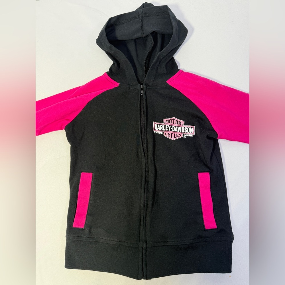 Harley Davidson Girls Hoodie Jacket 4T Pink Black Zip Up Genuine Motorcycle - Picture 2 of 16